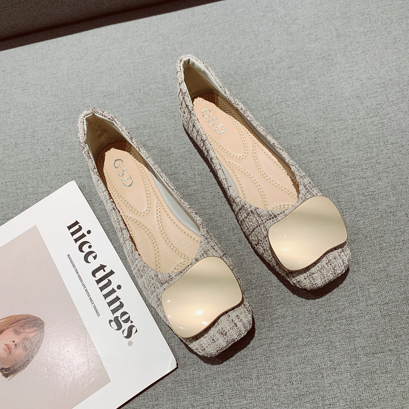 方头金属扣平底单鞋女2025新款舒适软底不累脚大码瓢鞋百搭豆豆鞋,女鞋,浅口单鞋,淘宝优惠券,粉丝福利购,淘宝优惠卷