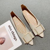 2025新款 豆豆鞋 金属扣舒适软皮平底单鞋 显瘦浅口尖头百搭软底瓢鞋