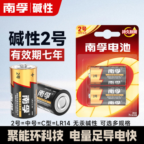 南孚2号碱性电池二号lr14中号1.5v面包超人花洒费雪玩具收音机用