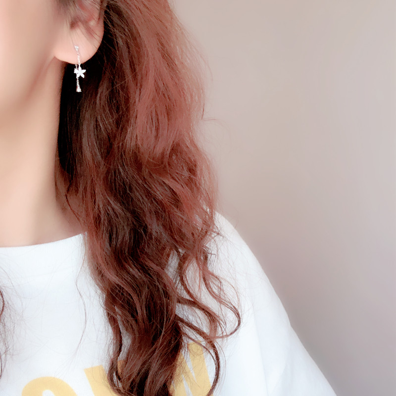 包邮韩国东大门爆款耳环韩版925纯银镶钻五瓣花朵后挂耳饰耳钉女