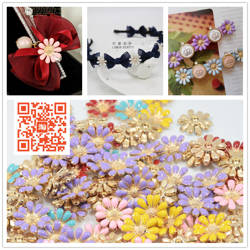韩国发夹手工DIY珍珠蝴蝶结合金饰品彩色滴油小雏菊配件材料