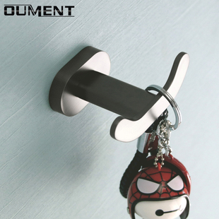 入户门挂衣钩高级 枪灰椭圆不锈钢双挂钩 浴室衣帽钩单个上墙打孔