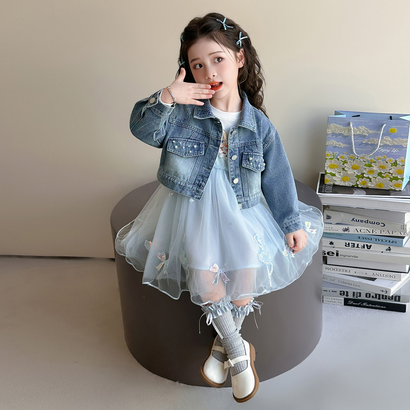 外贸女童艾莎牛仔纱裙两件套2026秋季新款韩版洋气爱莎套装童装潮