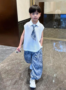 男童夏装背心套装2026新款痞帅宝宝炸街无袖衣服儿童长裤两件套潮