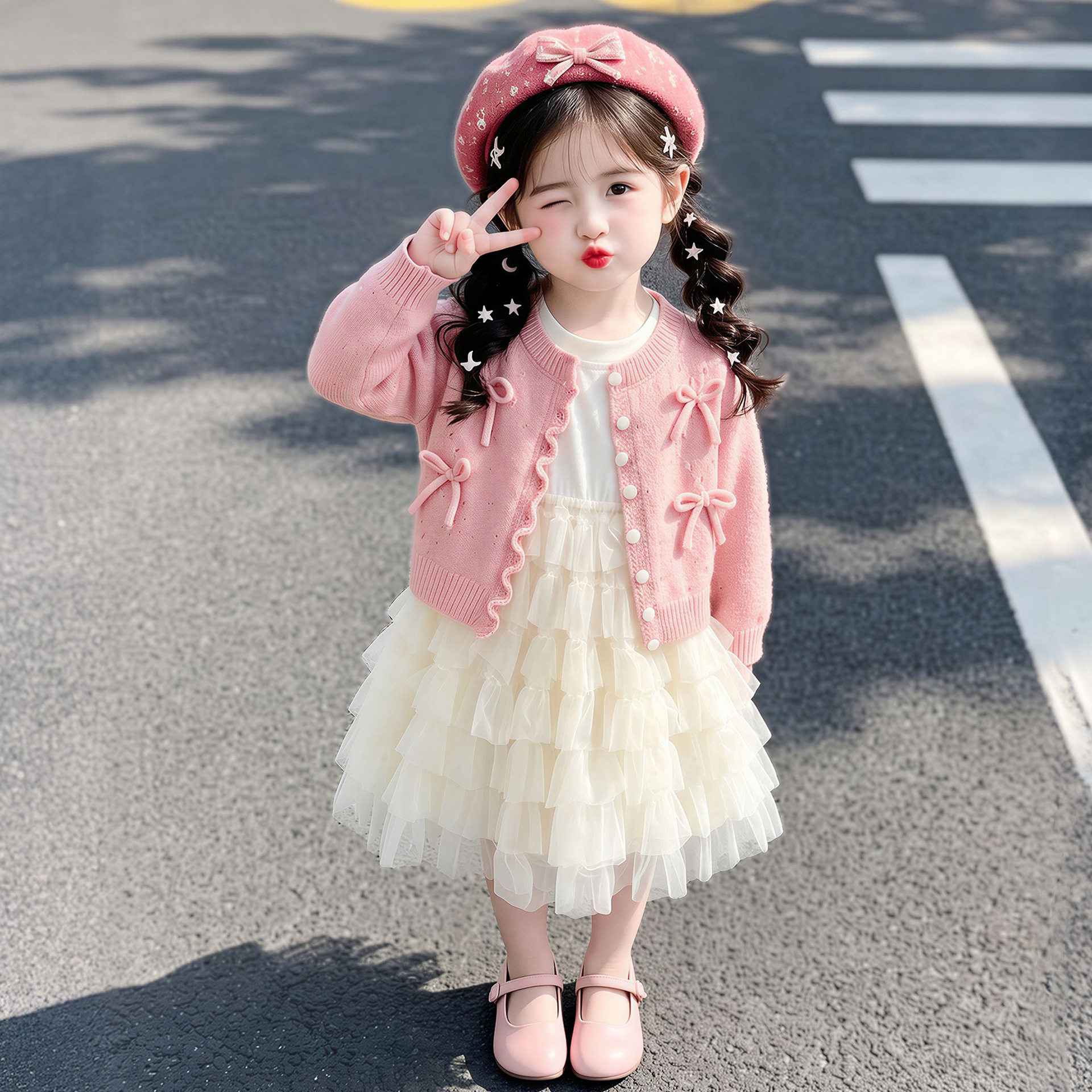 外贸女童秋款针织开衫纱裙两件套2026新款小香风套装童装一件代发