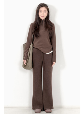 KNgs 冬季复古风法式修身加绒松紧腰针织显瘦喇叭裤长裤休闲裤女