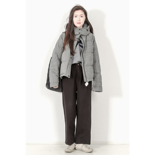 KNgs 冬季日系复古风宽松连帽细格子短款面包服羽绒服外套女上衣