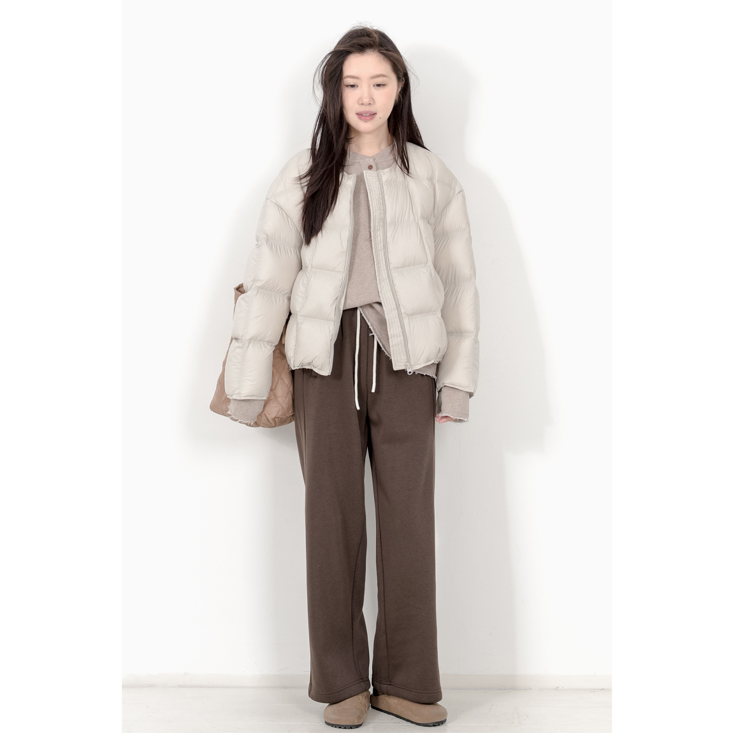 格纹纯色无帽90白鸭羽绒外套