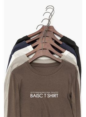 KNgs 春秋复古风简约纯色圆领长袖薄款内搭打底衫T恤女