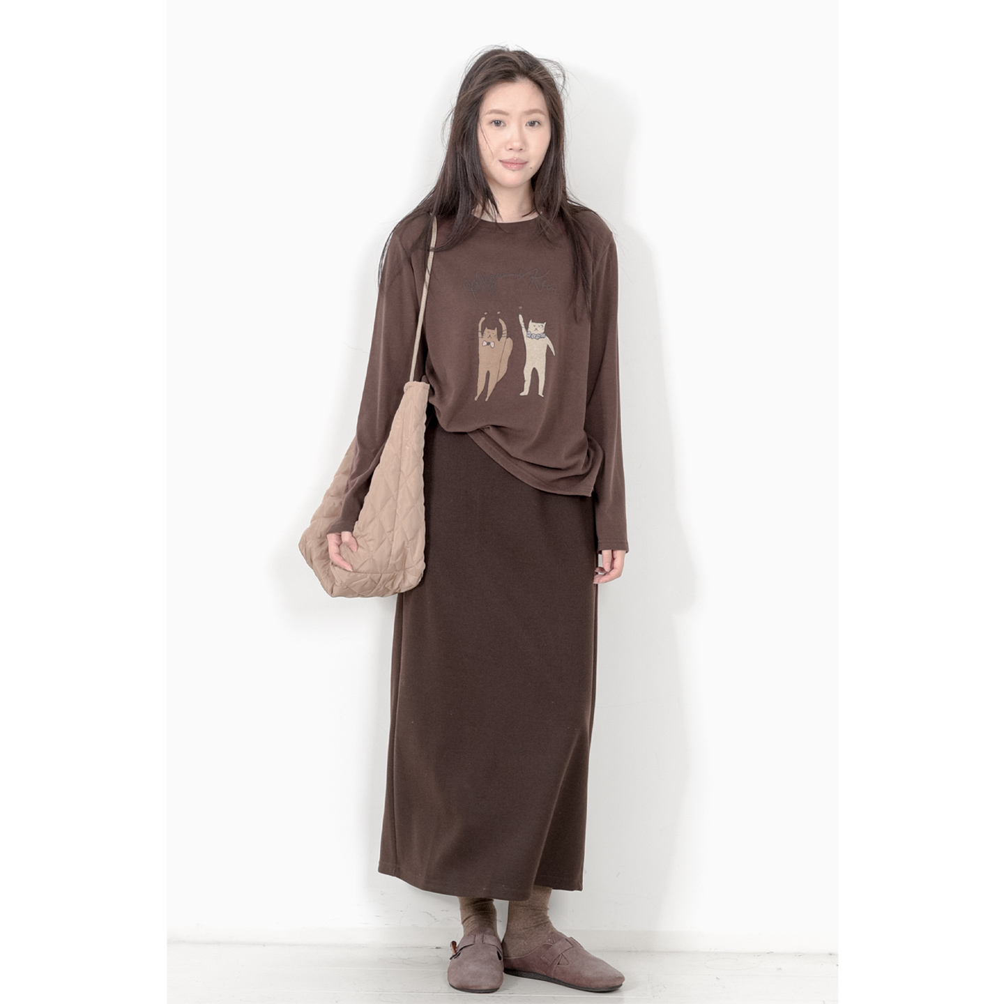 小猫印花磨毛加厚长袖T恤