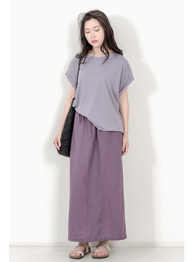 KNgs 夏季复古港风简约纯色宽松薄款松紧腰A字裙半身裙长裙女