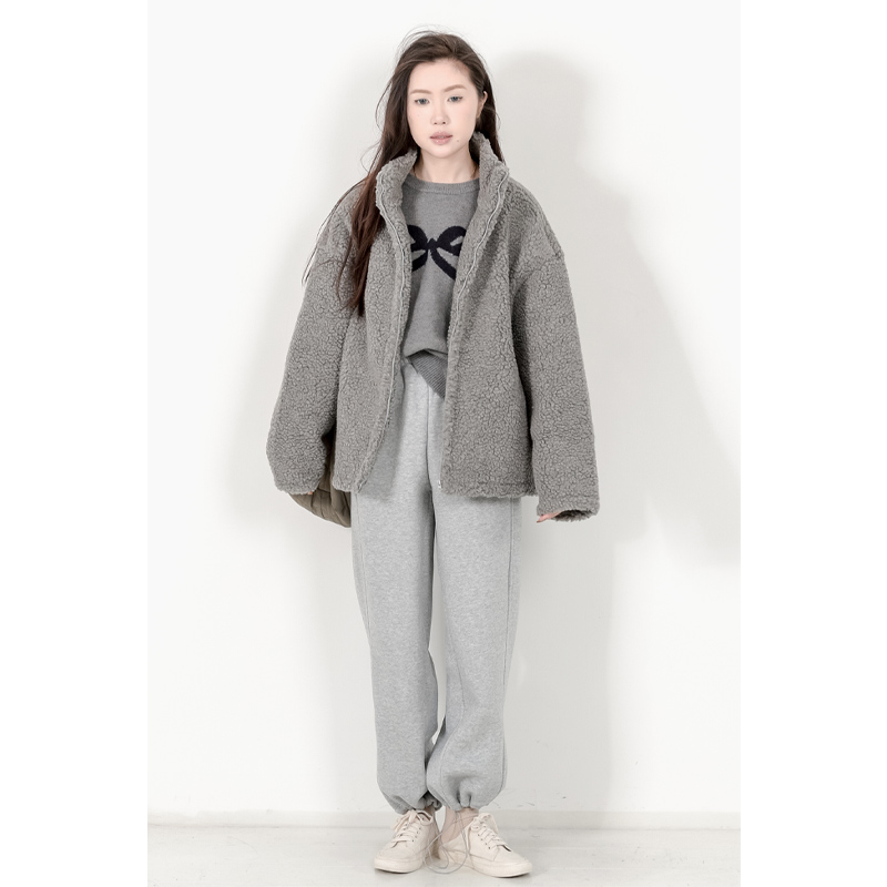 宽松仿羊羔绒常规复古外套