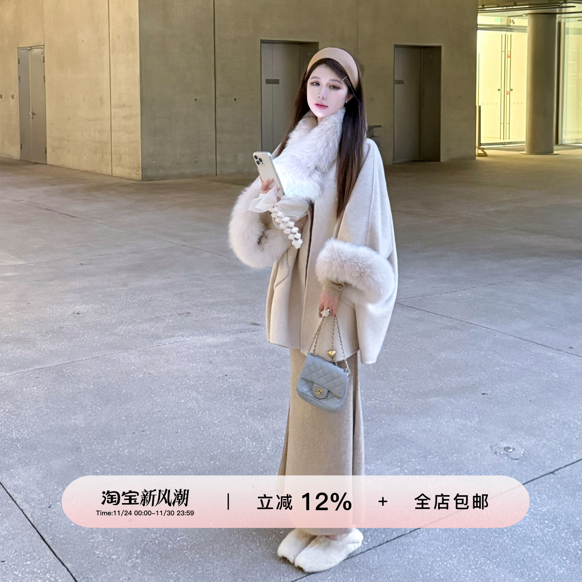 YIKOwow高支1OO羊毛双面呢短大衣