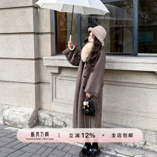 YIKOwow 外套 年度新贵大衣女50牦牛绒1OO支绵羊毛腰带双面呢长款