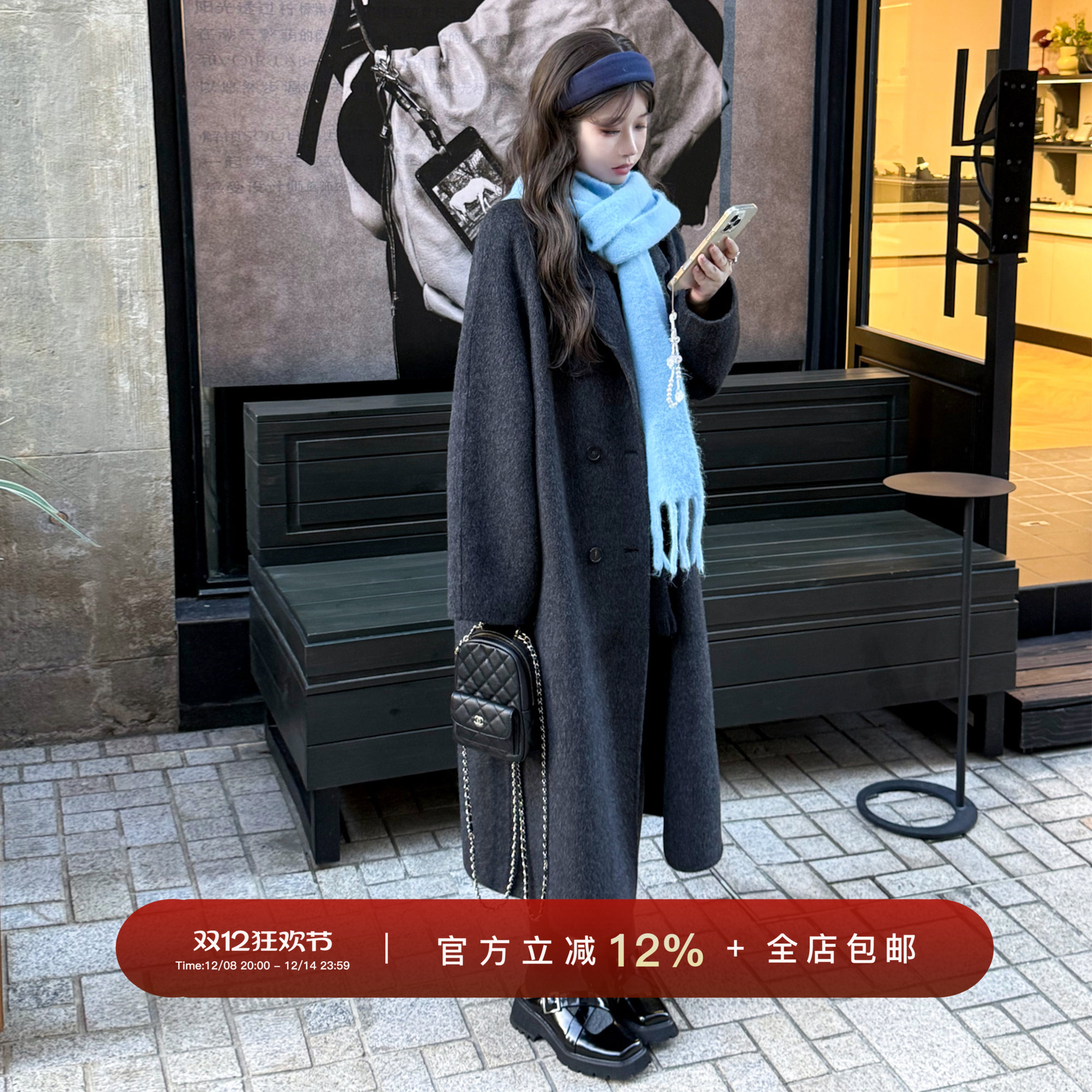 YIKOwow骆驼绒羊毛翻领双面呢女