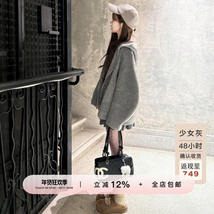 YIKOwow 小魔女大衣 牦牛绒羊毛大衣女秋冬香蕉袖连帽双面呢外套