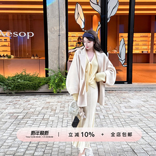 温柔风长袖 浣熊绒羊毛飘带系带V领针织衫 上衣女 蝴蝶丝带 YIKOwow