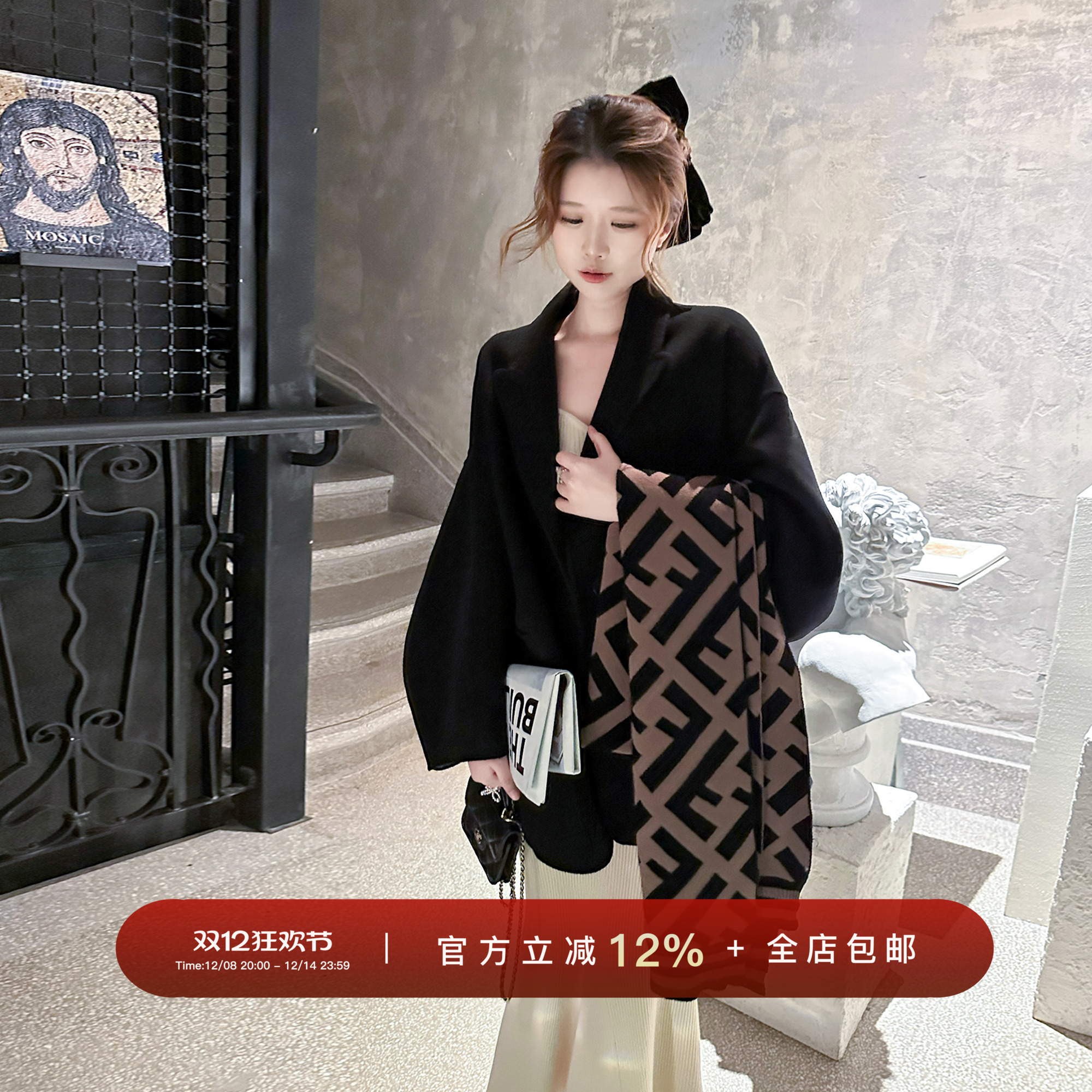 YIKOwow桑蚕丝羊绒双面呢大衣女