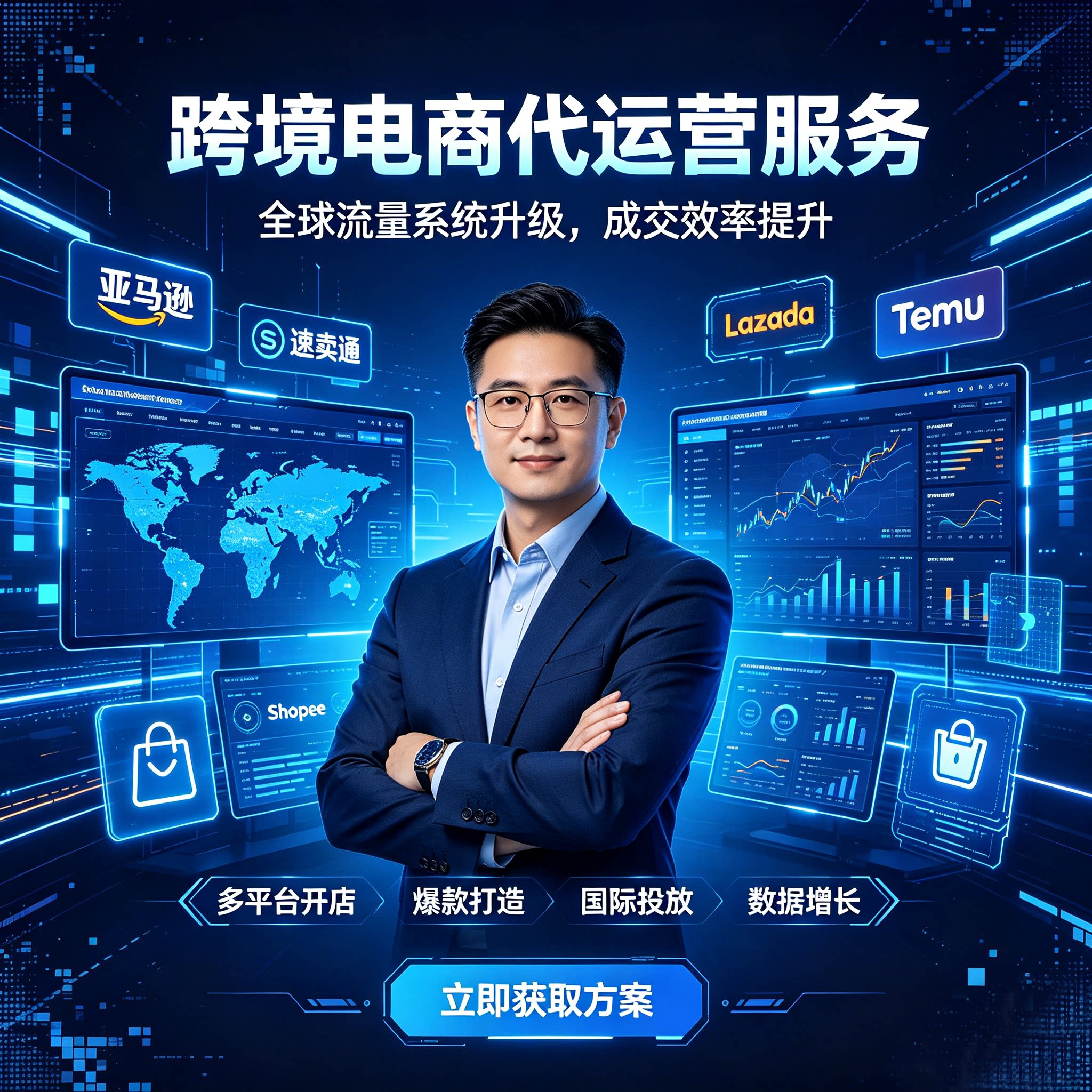 跨境电商代营运亚马逊TK托管虾皮运营temu整店装修代开网店铺服务图片