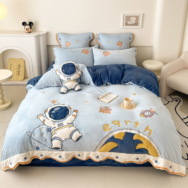 冬季保暖牛奶绒丨一触即暖高档卡通全消光婴儿绒四件套儿童男女孩