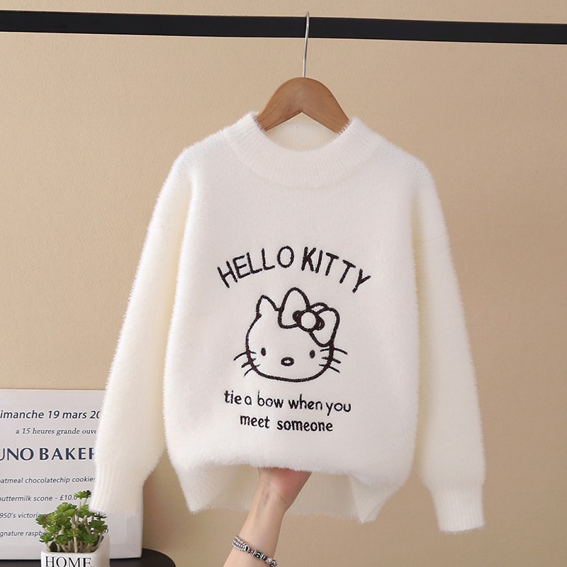 女童毛衣中大童针织打底衫秋冬童装新款洋气加厚保暖水貂绒不起球