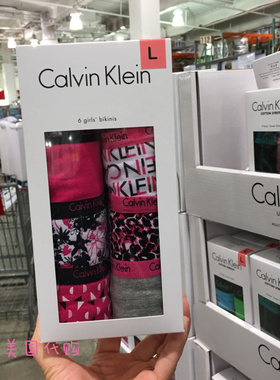 美国正品Calvin Klein CK儿童三角平角内裤女孩童6条纯棉紫色字母