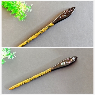 天然大漆技艺 双面螺钿镶嵌 新中式复古风汉服 紫光檀木盘发簪子