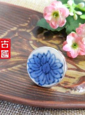 手工925银青花古瓷戒指大气孤品