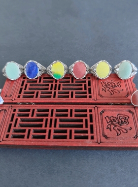 手工925纯银镶嵌 清官窑民窑 青花古瓷老瓷片首饰礼物品 开口戒指