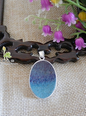 手工925银元钧窑变红斑老瓷吊坠