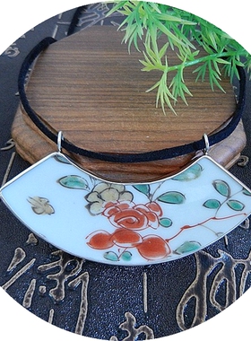 手工925银五彩古瓷项坠大气孤品