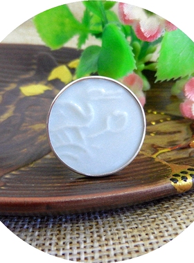 手工925纯银镶嵌 康熙 一鹭莲科 古瓷老瓷片首饰礼品 戒指 如梦令