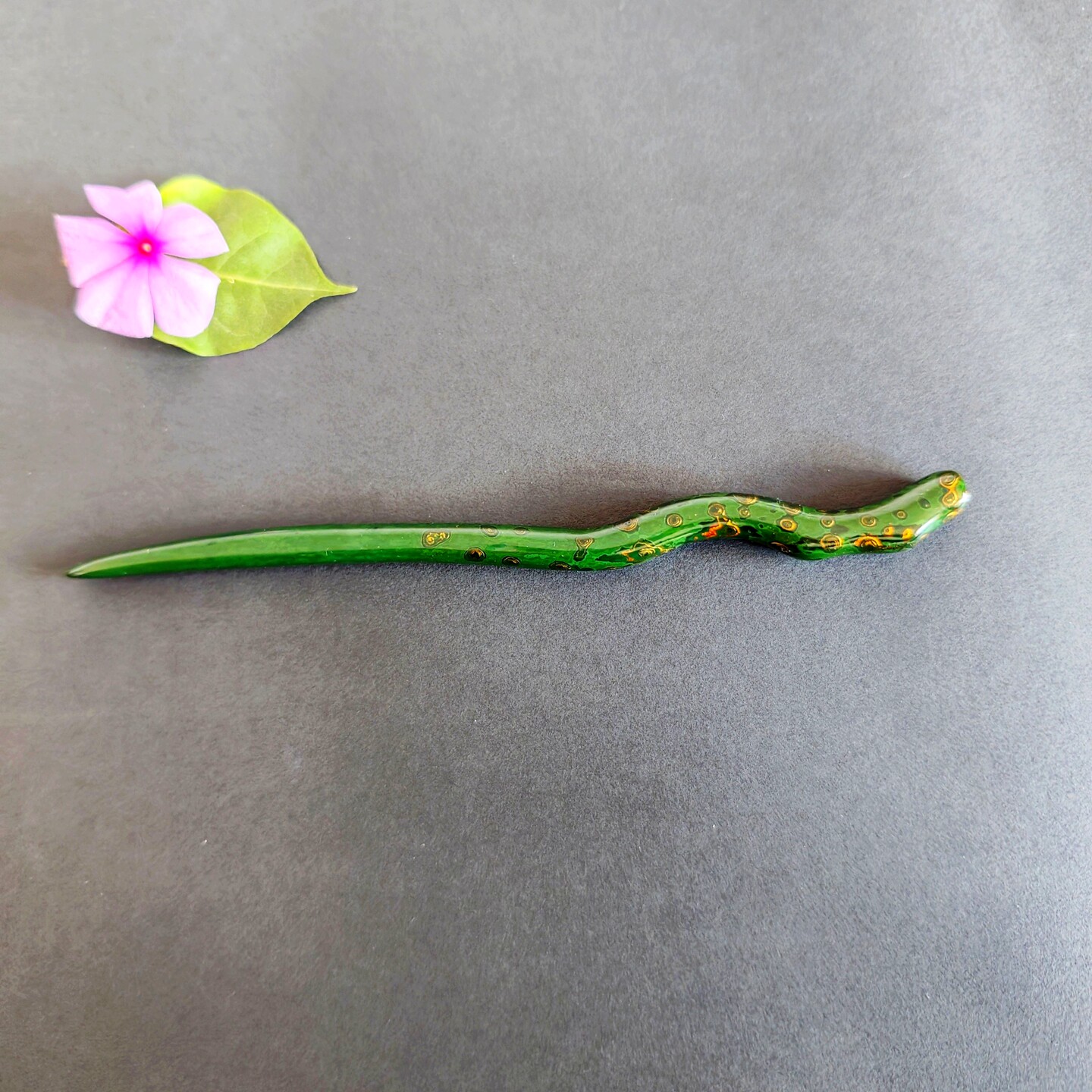 天然大漆 纯手工犀皮漆菠萝漆 墨绿金 紫光檀木简约发钗簪子礼物