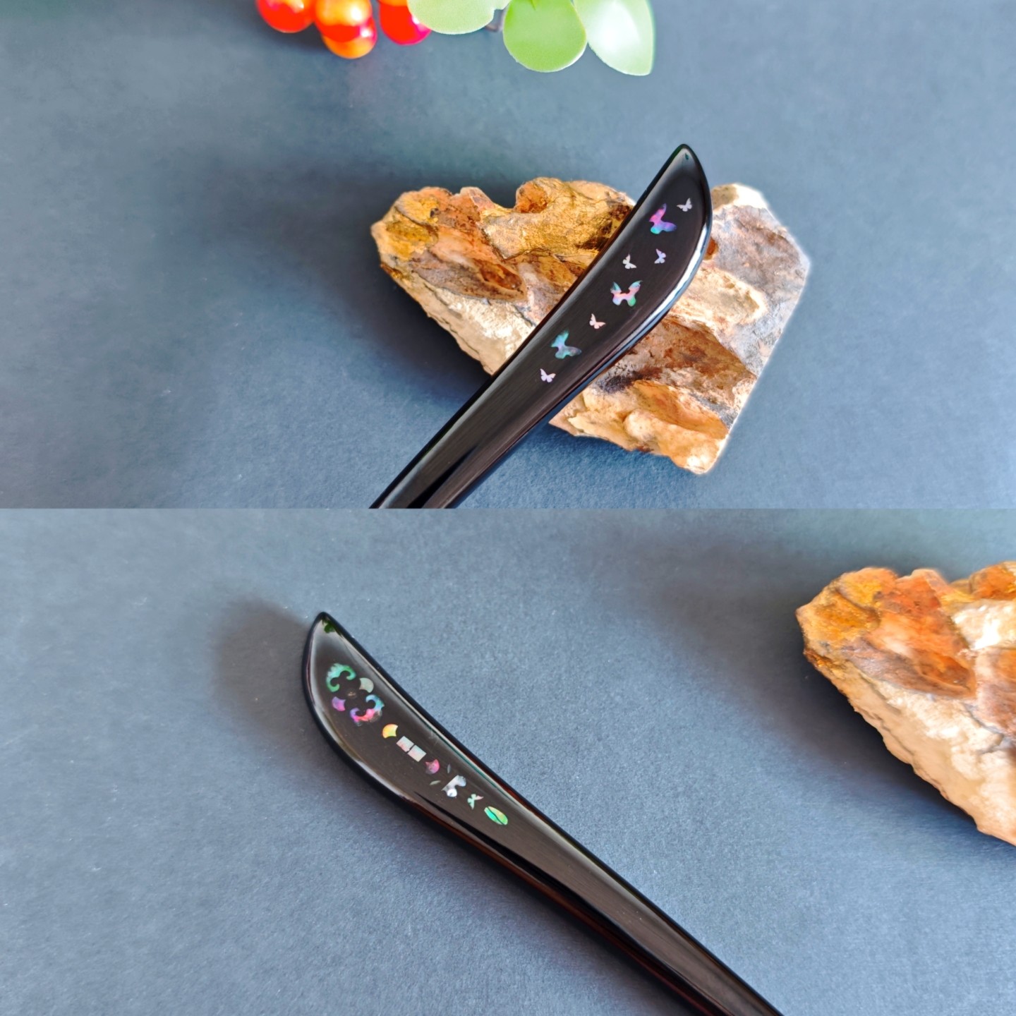 非遗漆艺 手工天然大漆 双面螺钿 古风简约百搭 紫光檀木盘发簪子