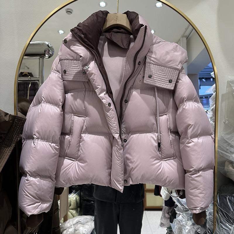 短款连帽加厚羽绒服女面包服