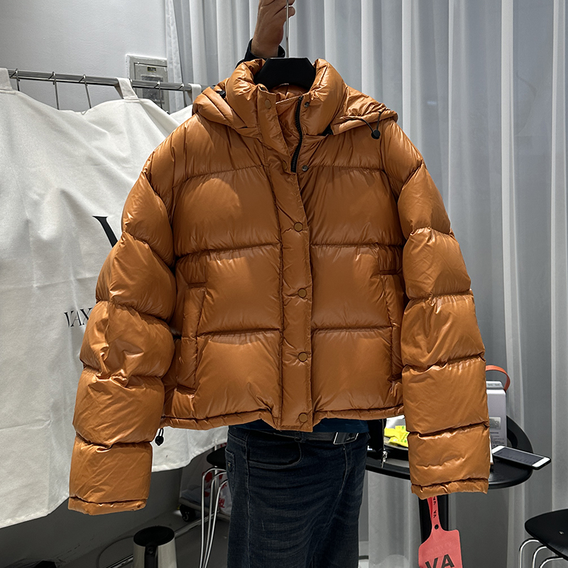 韩版短款连帽加厚羽绒服女外套