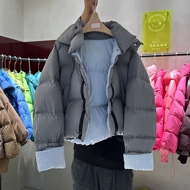 欧货时尚两穿面包服2025新款冬装韩版连帽羽绒服女短款宽松外套潮