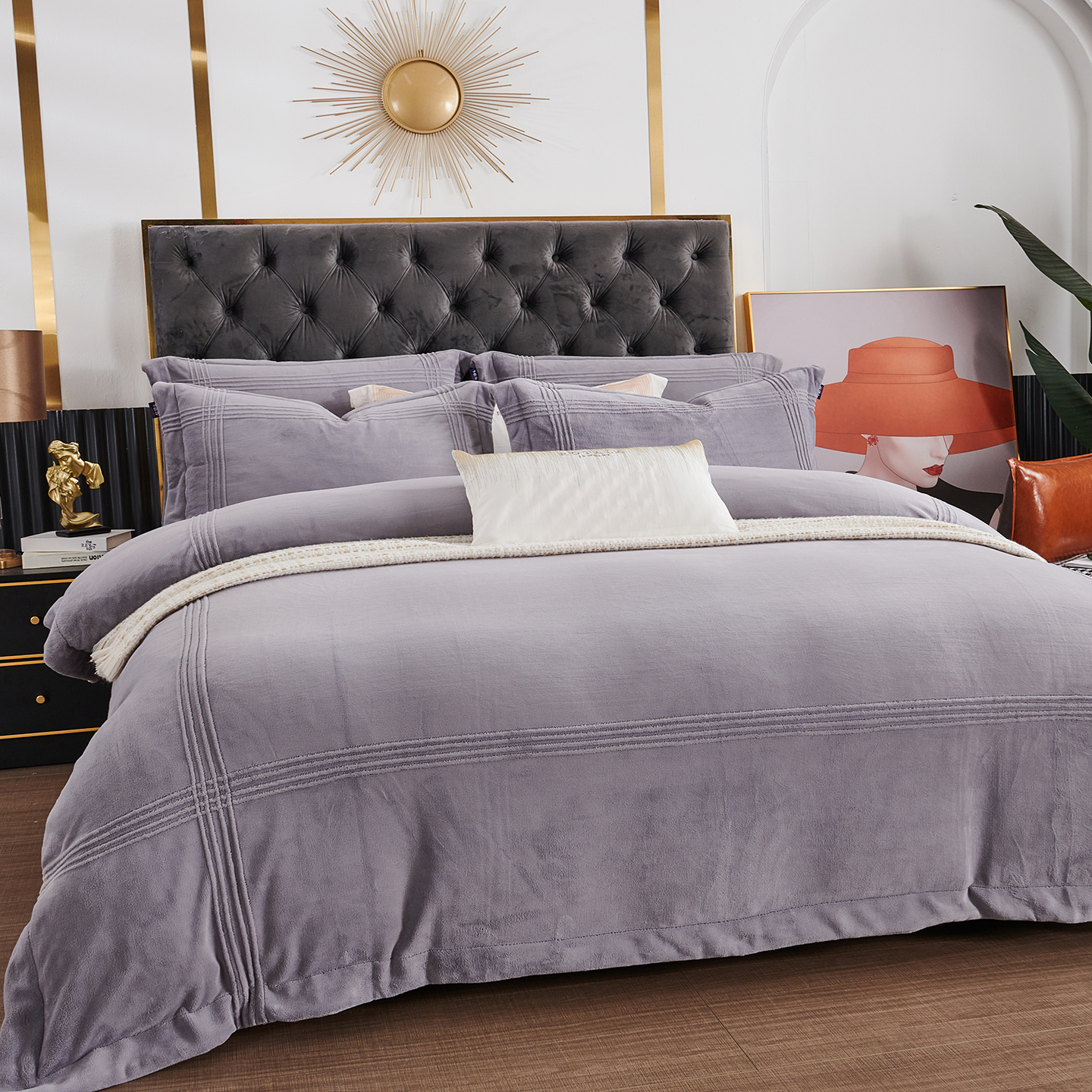 冬季双面加厚牛奶绒四件套珊瑚绒保暖床单毛绒被套刺绣法兰绒床品