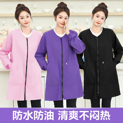 罩衣大人防水女小个子护衣工作服家用厨房长袖围裙2024新款秋冬季