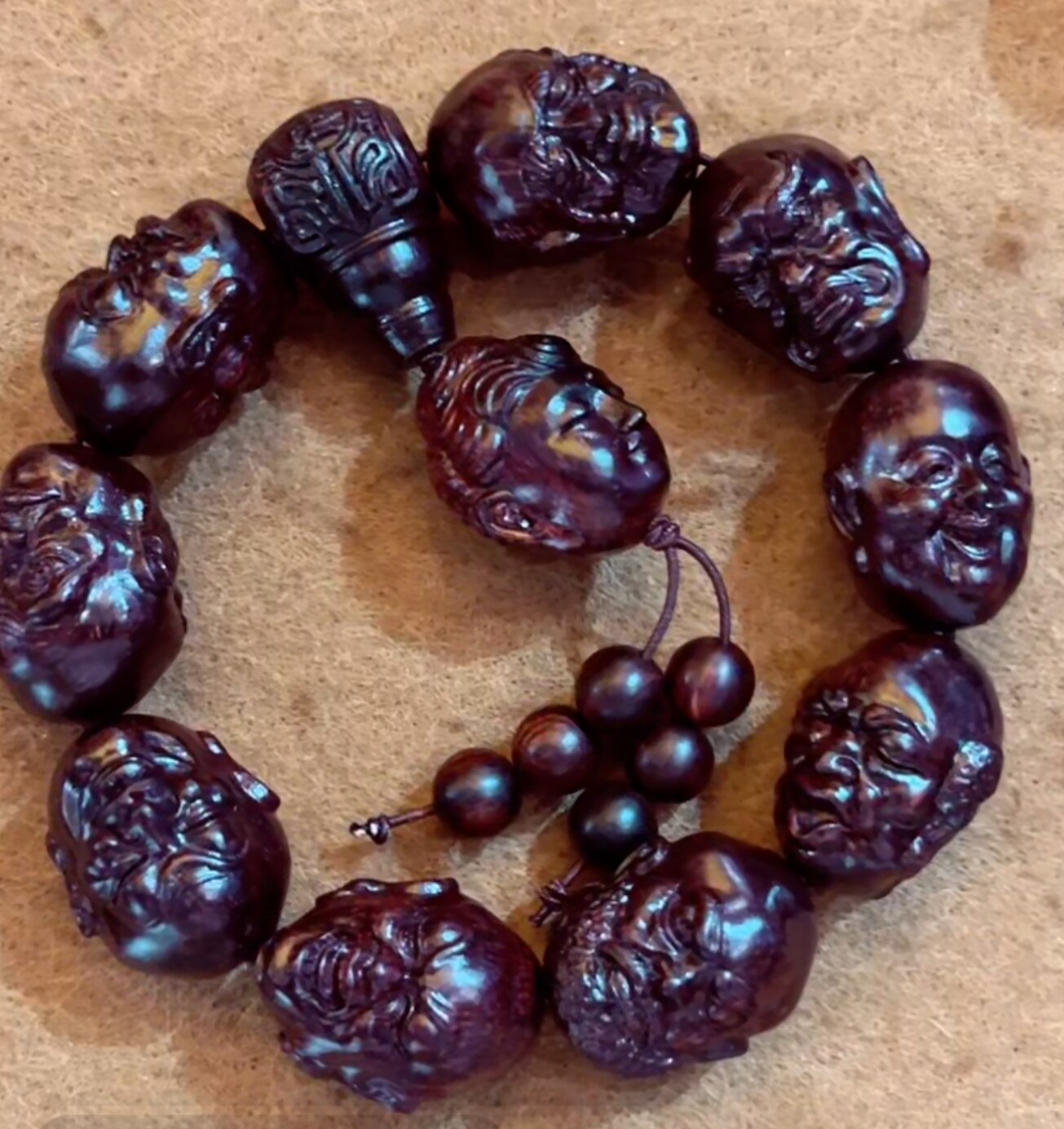 海黄昌江霸王岭紫油梨降香黄檀双面纯手工雕刻手串/手链20*25mm