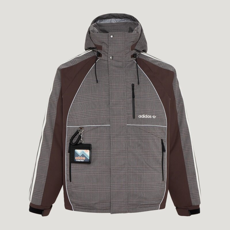adidas阿迪达斯三叶草冬男连帽格纹拼色保暖羽绒服外套KX4926