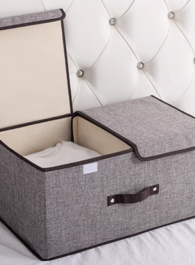 收纳箱整理箱布艺可折叠双盖大号收纳盒内衣盒棉麻材质收纳储物盒
