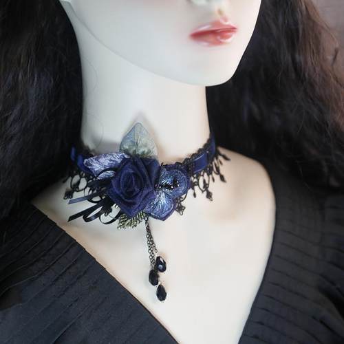 公主风花朵刺绣洛丽塔蕾丝项链