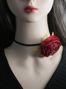 原创设计布艺玫瑰颈链花苞气质艾米米女