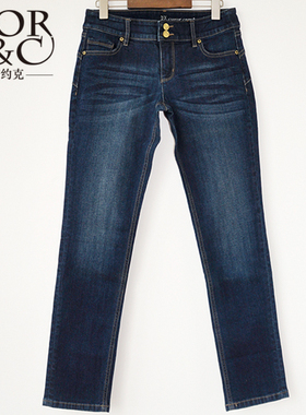 NorY&C/诺约克弹力修身深蓝色牛仔裤有大码高腰韩版紧身小脚裤