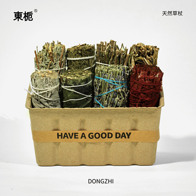 東栀能量净化植物草杖白蓝鼠尾草雪干支松圣草迷迭香尤加利香薰杖