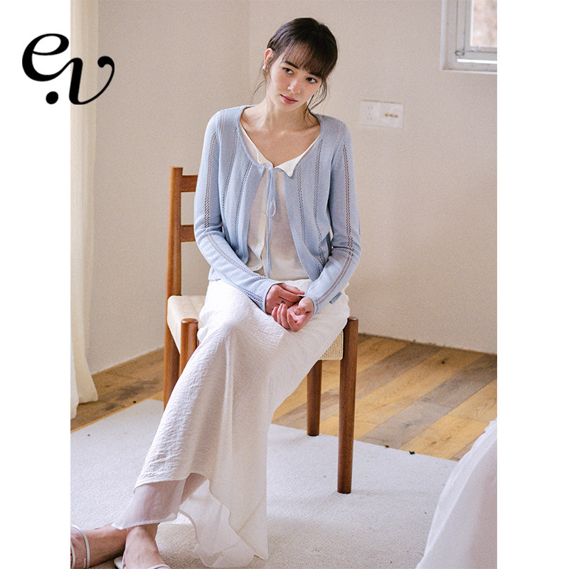 Even Vintage | 亚麻混纺 镂空肌理假两件气质简约针织衫春夏上衣
