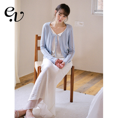 Even Vintage | 亚麻混纺 镂空肌理假两件气质简约针织衫春夏上衣