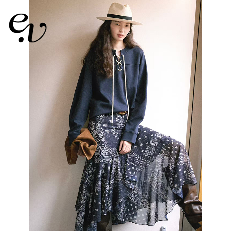 Even Vintage | 棉混纺 波嬉风罗马领系带宽松廓形感休闲百搭卫衣