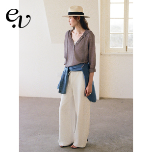 轻薄亚麻高腰宽松阔腿长裤 简约通勤 Vintage Even